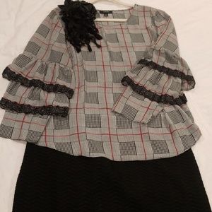 Alfani Tops - Alfani XL Black White Red Plaid Dressy Blouse Alfani Tops - Alfani XL Black White Red Plaid Dressy Blouse